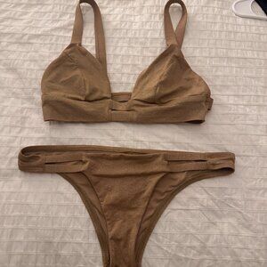 VITAMIN ANeutra Metallic Bralette Bikini Top & Bottom S
